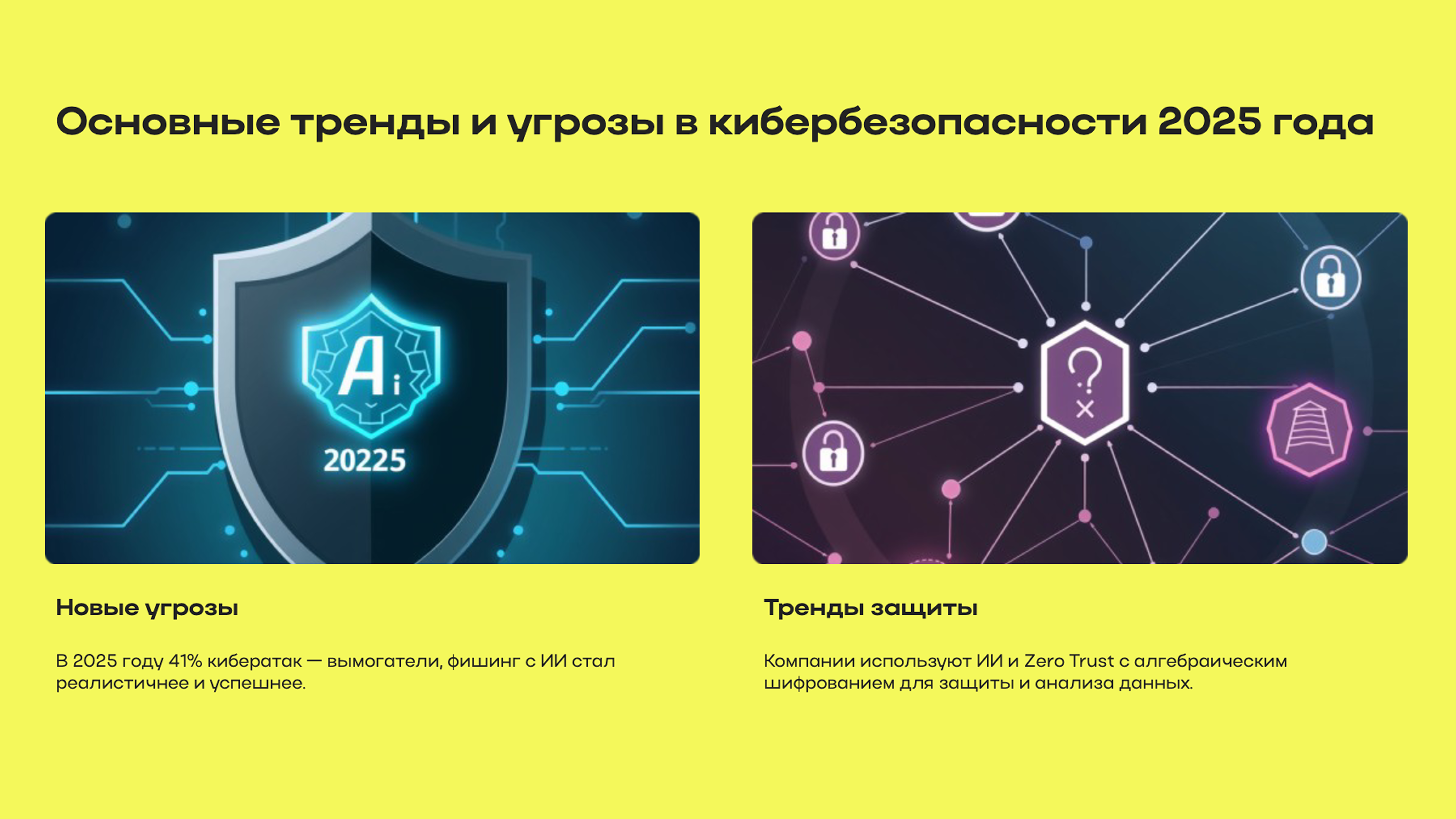 Слайд 8: Основные тренды и угрозы в кибербезопасности 2025 года
