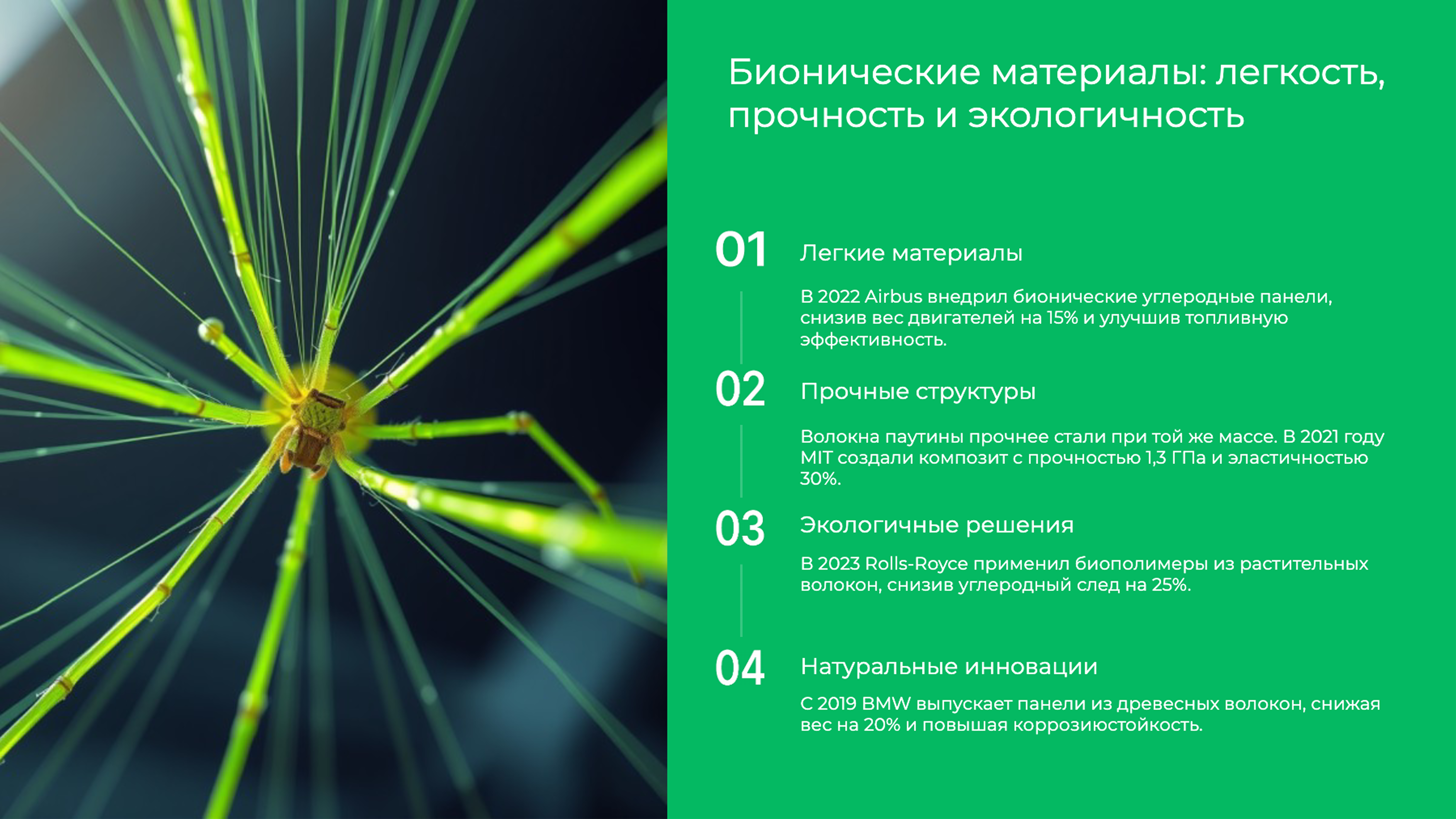 Слайд 5: Бионические материалы: легкость, прочность и экологичность