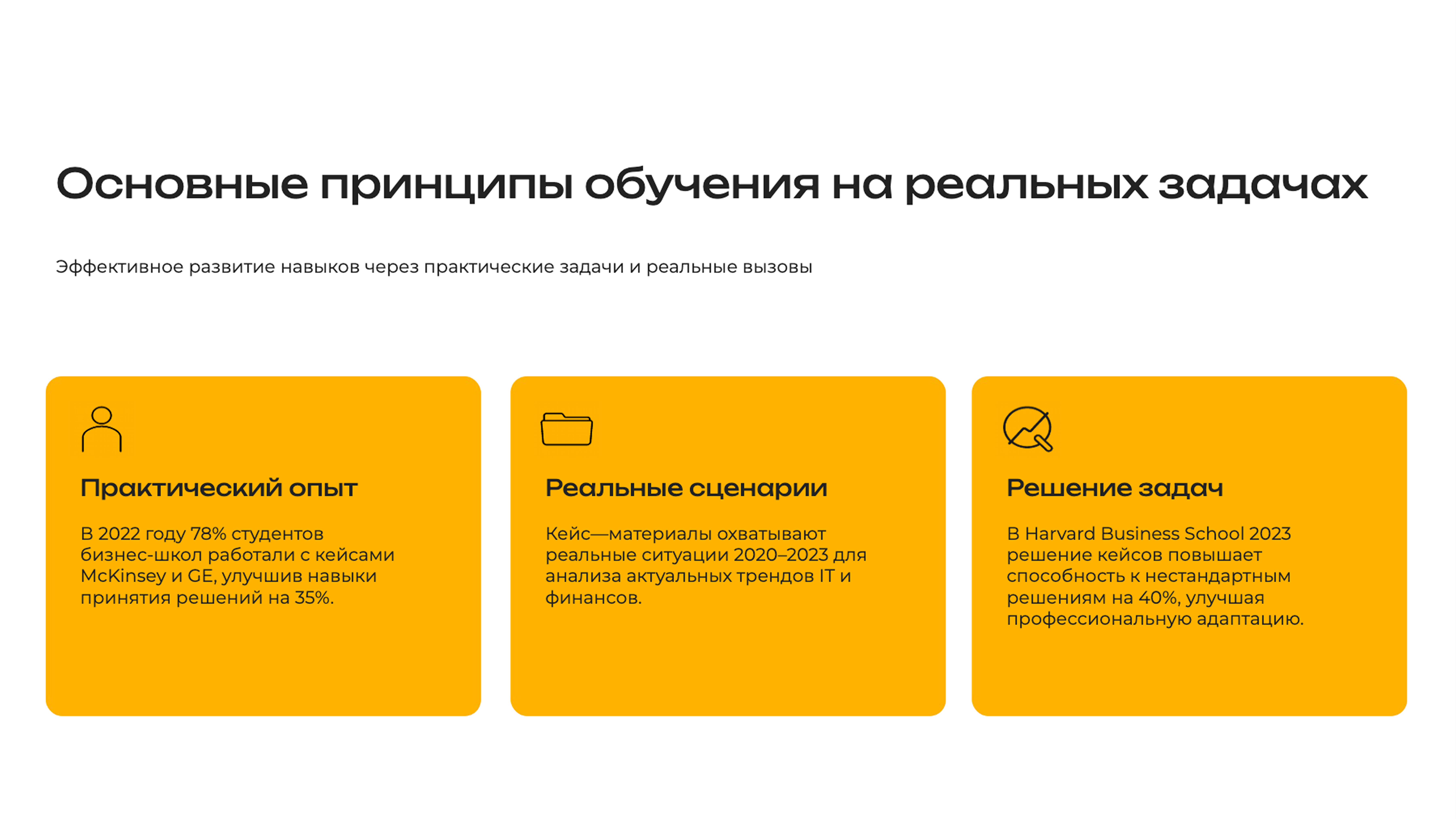 Слайд 3: Эффективное развитие навыков через практические задачи и реальные вызовы