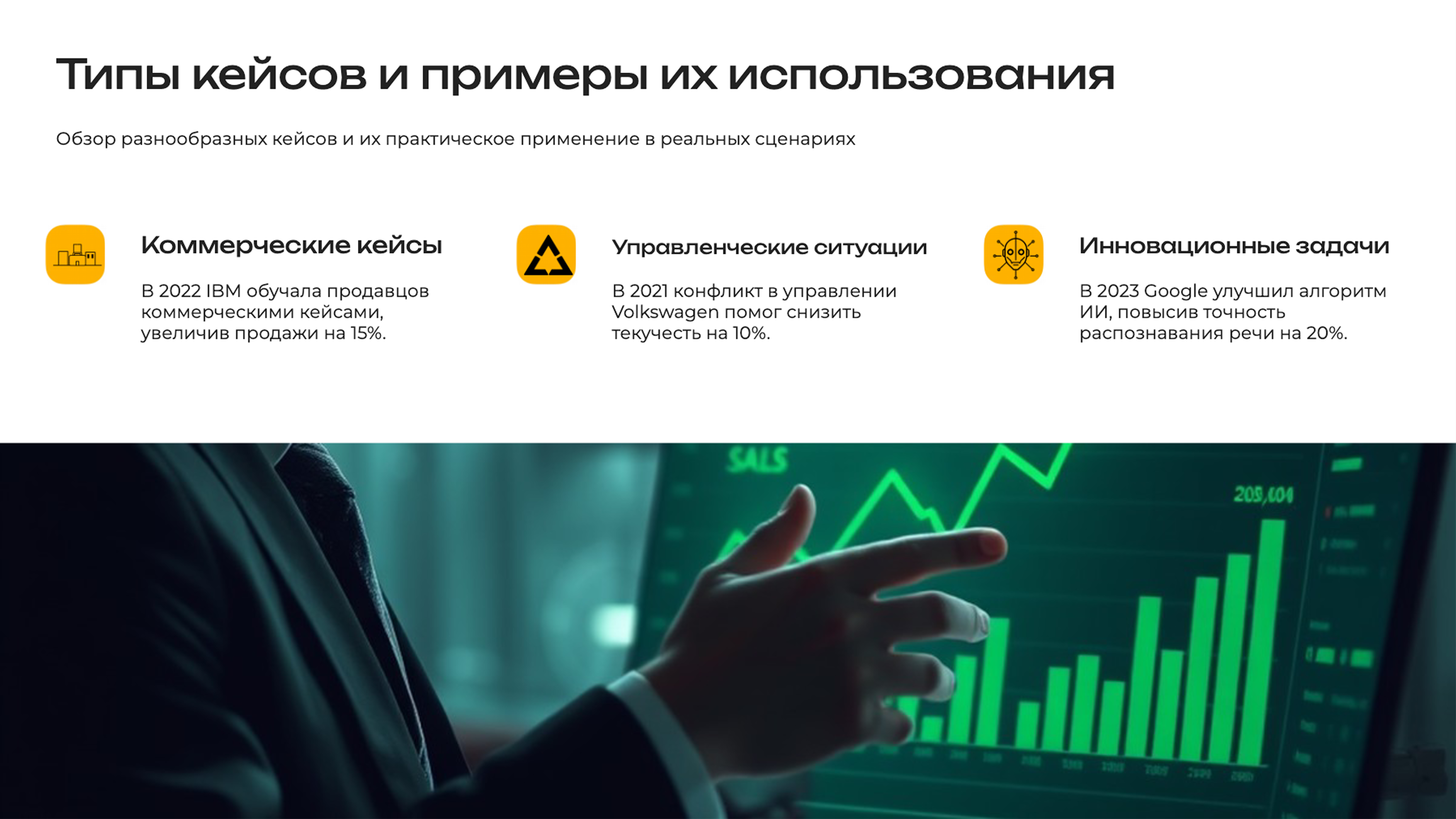 Слайд 7: Обзор разнообразных кейсов и их практическое применение в реальных сценариях