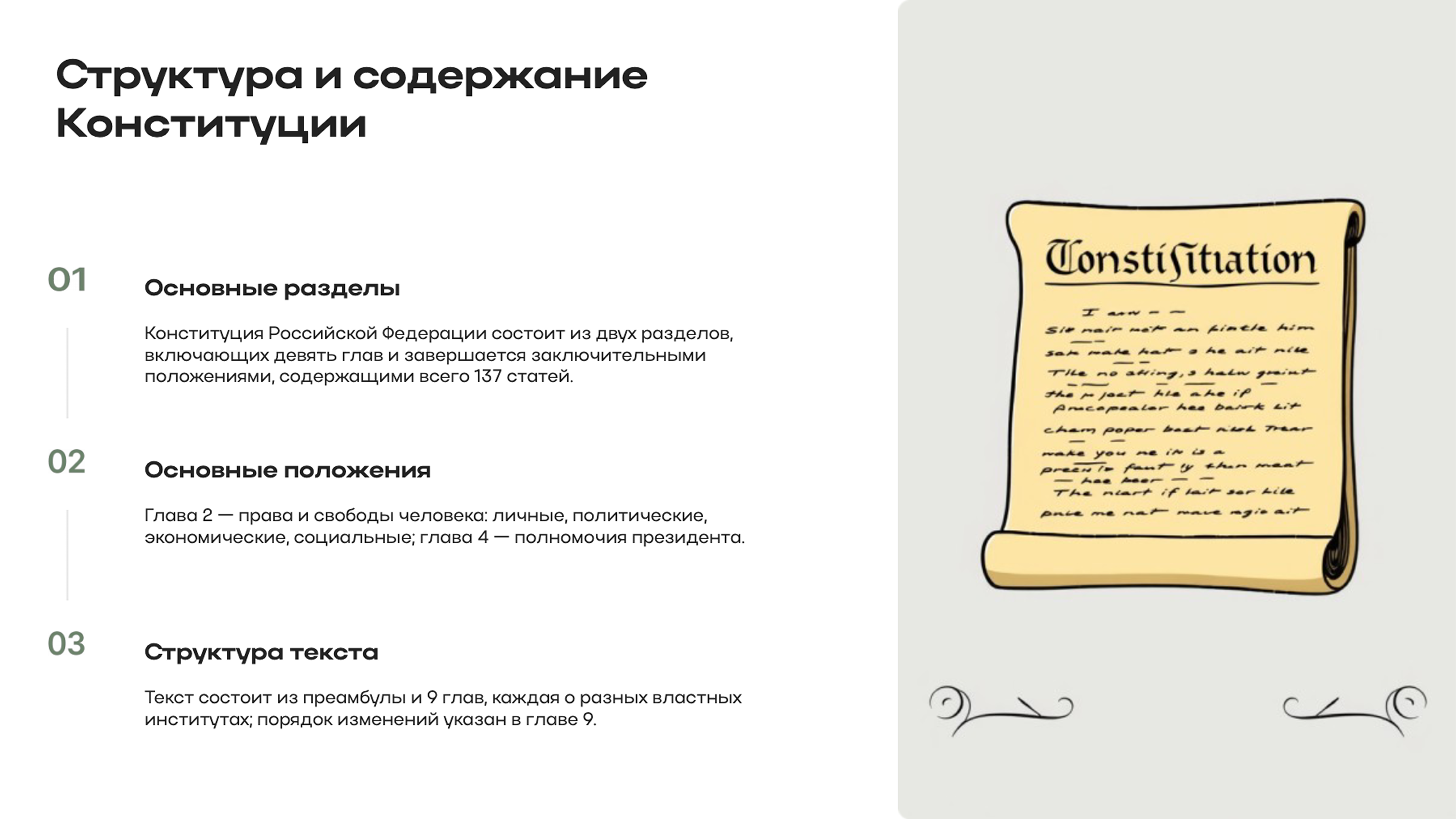 Слайд 7: Структура Конституции