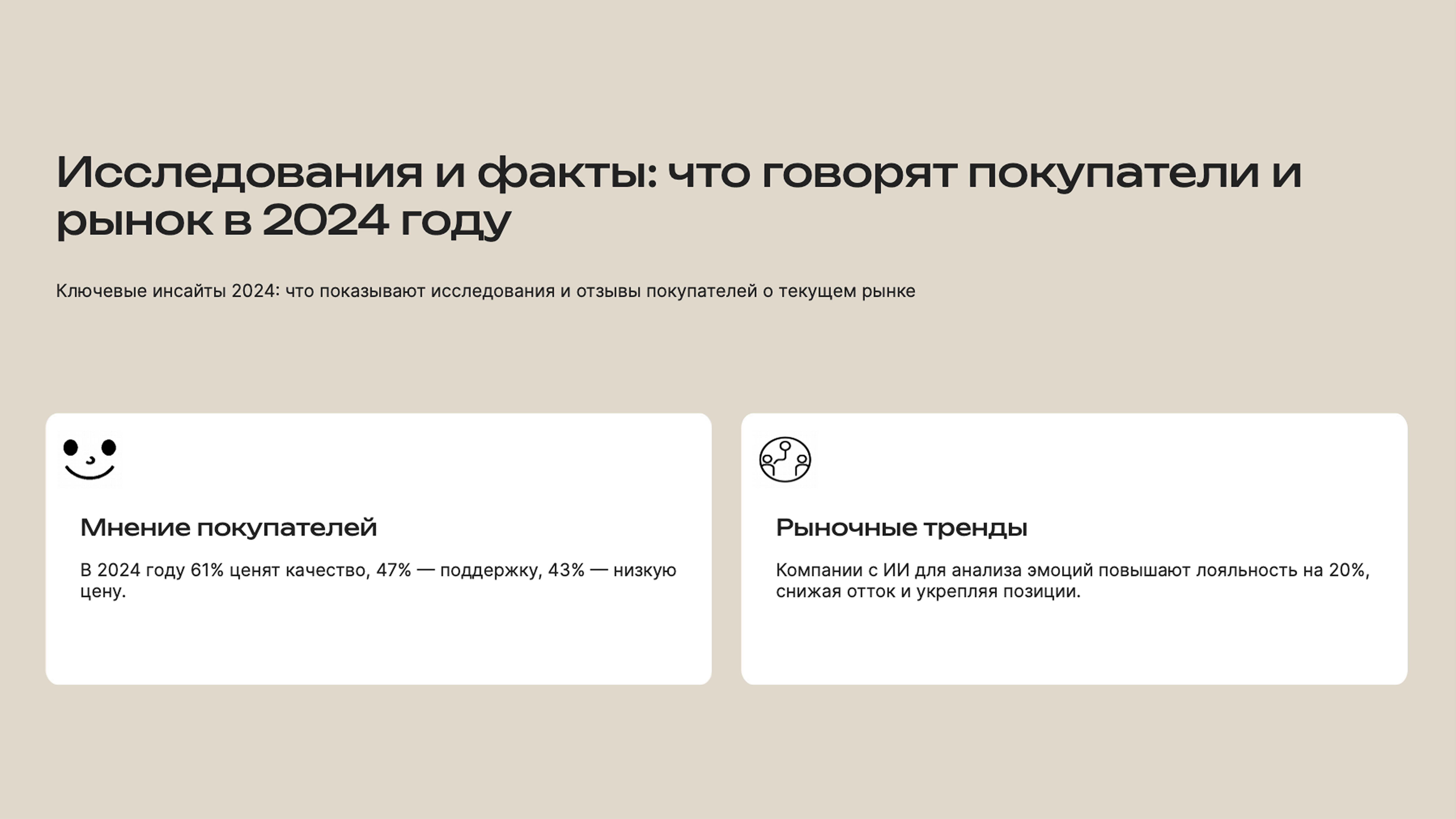 Слайд 6: Ключевые инсайты 2024: что показывают исследования и отзывы покупателей о текущем рынке