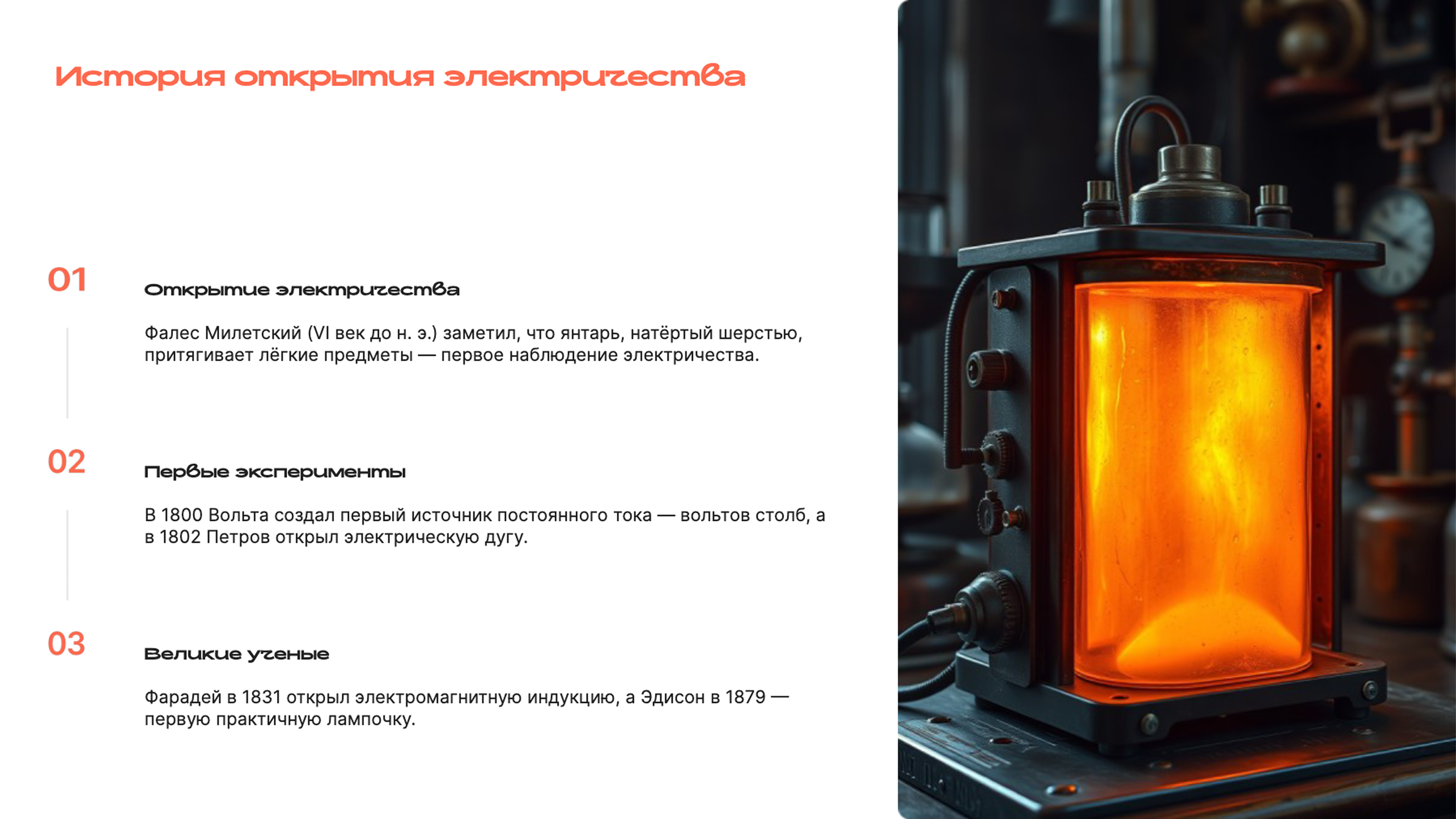 Слайд 3: История открытия электричества