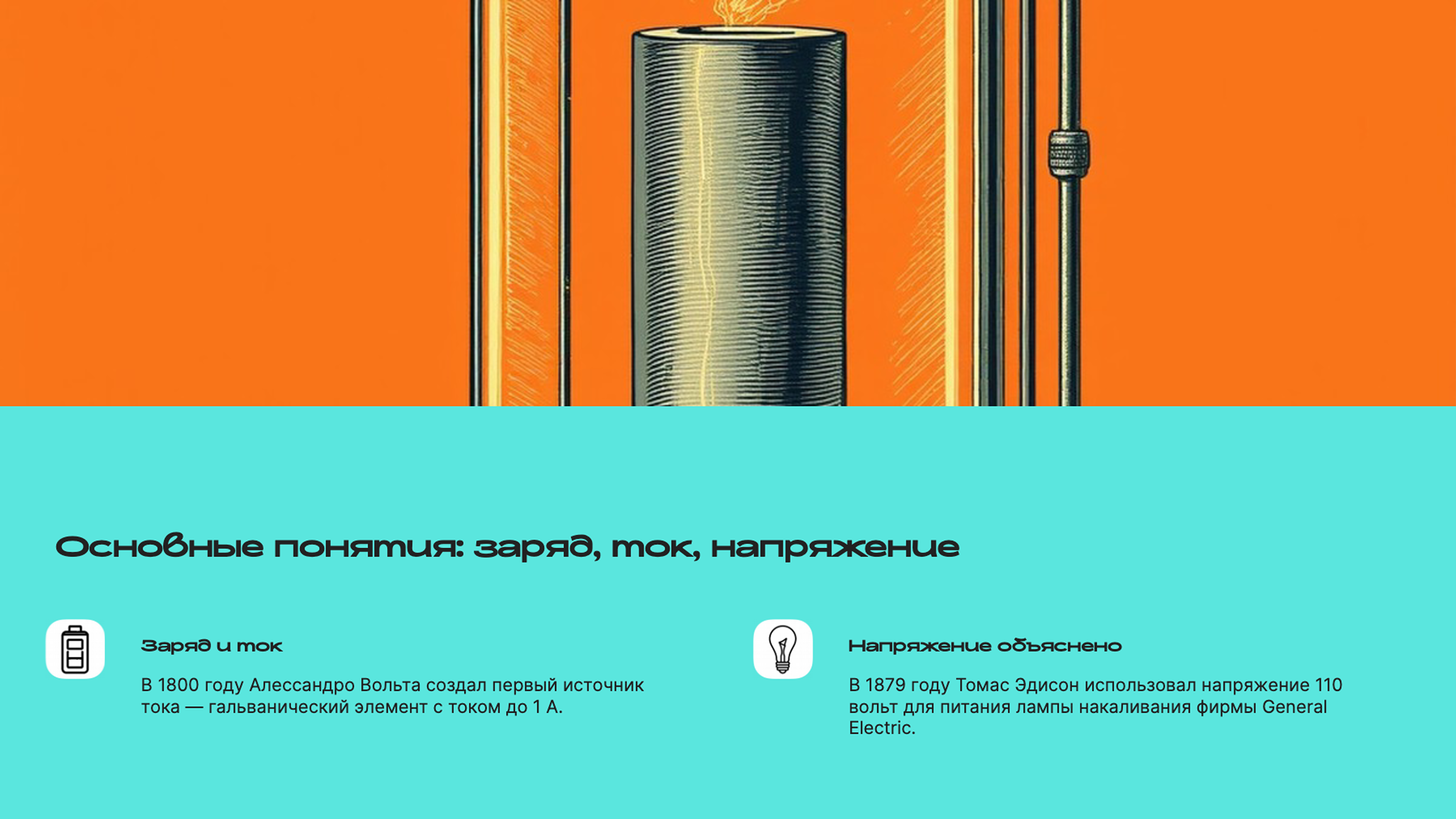 Слайд 4: Основные понятия: заряд, ток, напряжение