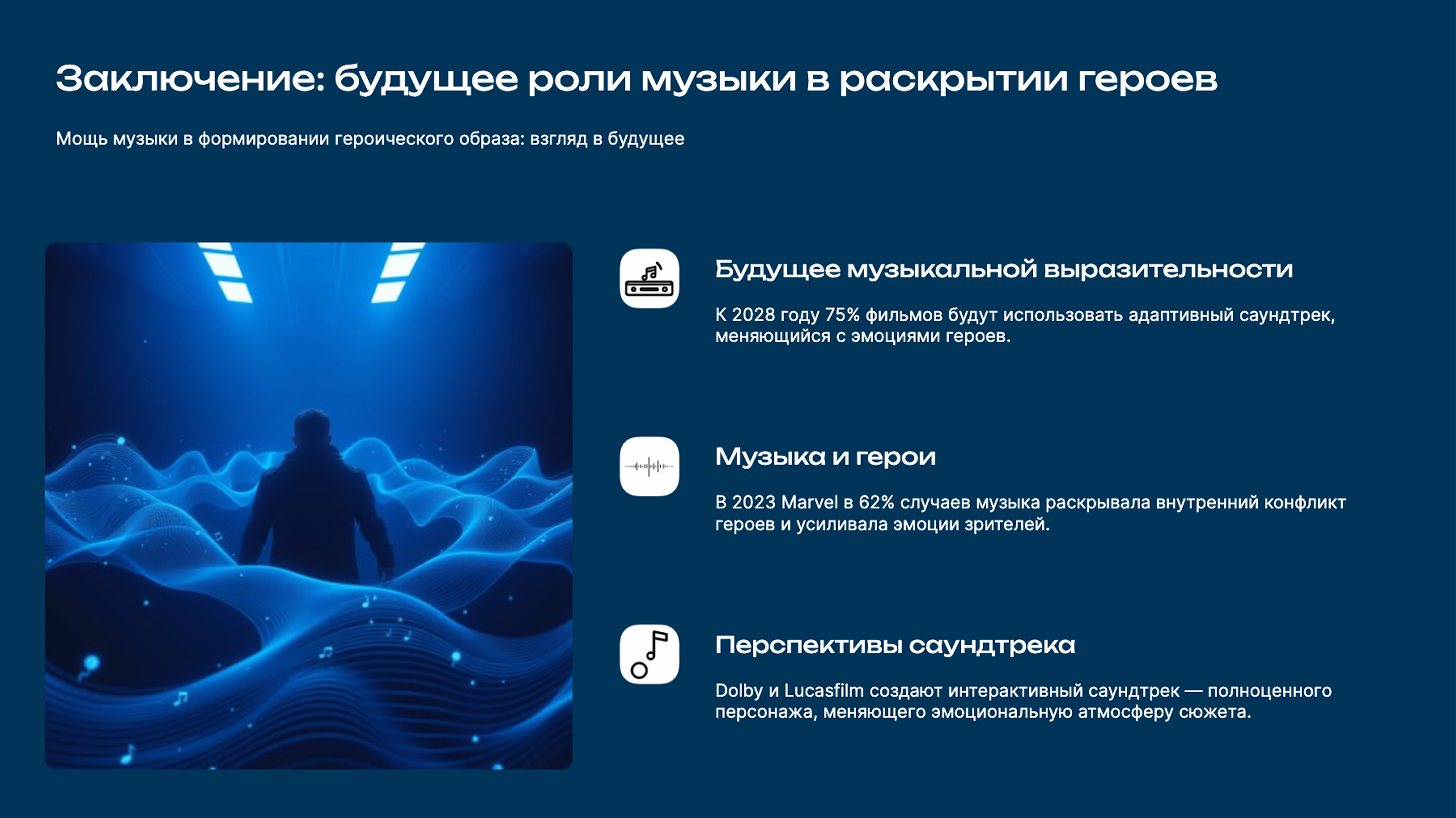 Слайд 9: Мощь музыки в формировании героического образа: взгляд в будущее