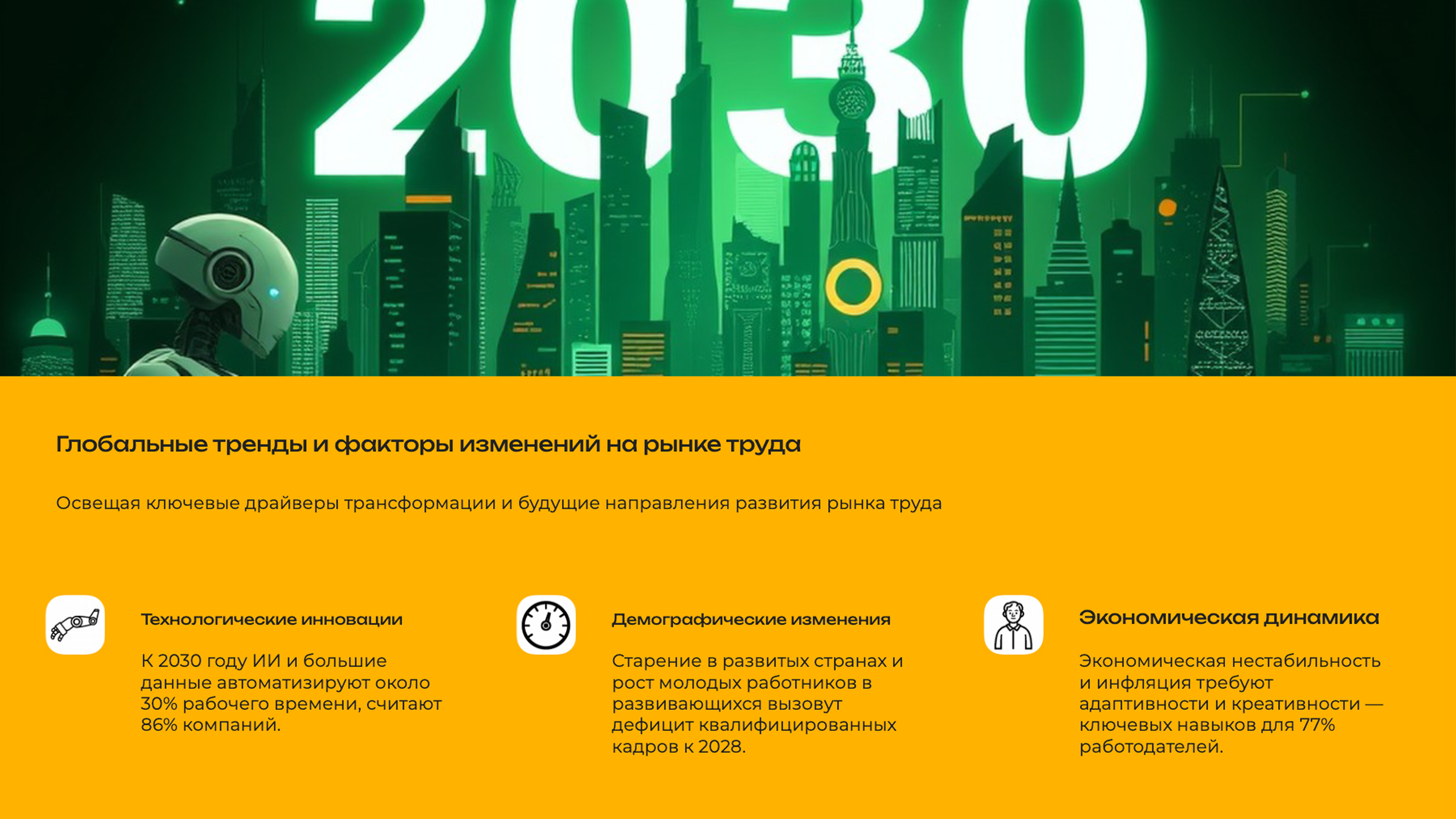 Слайд 2: Освещая ключевые драйверы трансформации и будущие направления развития рынка труда