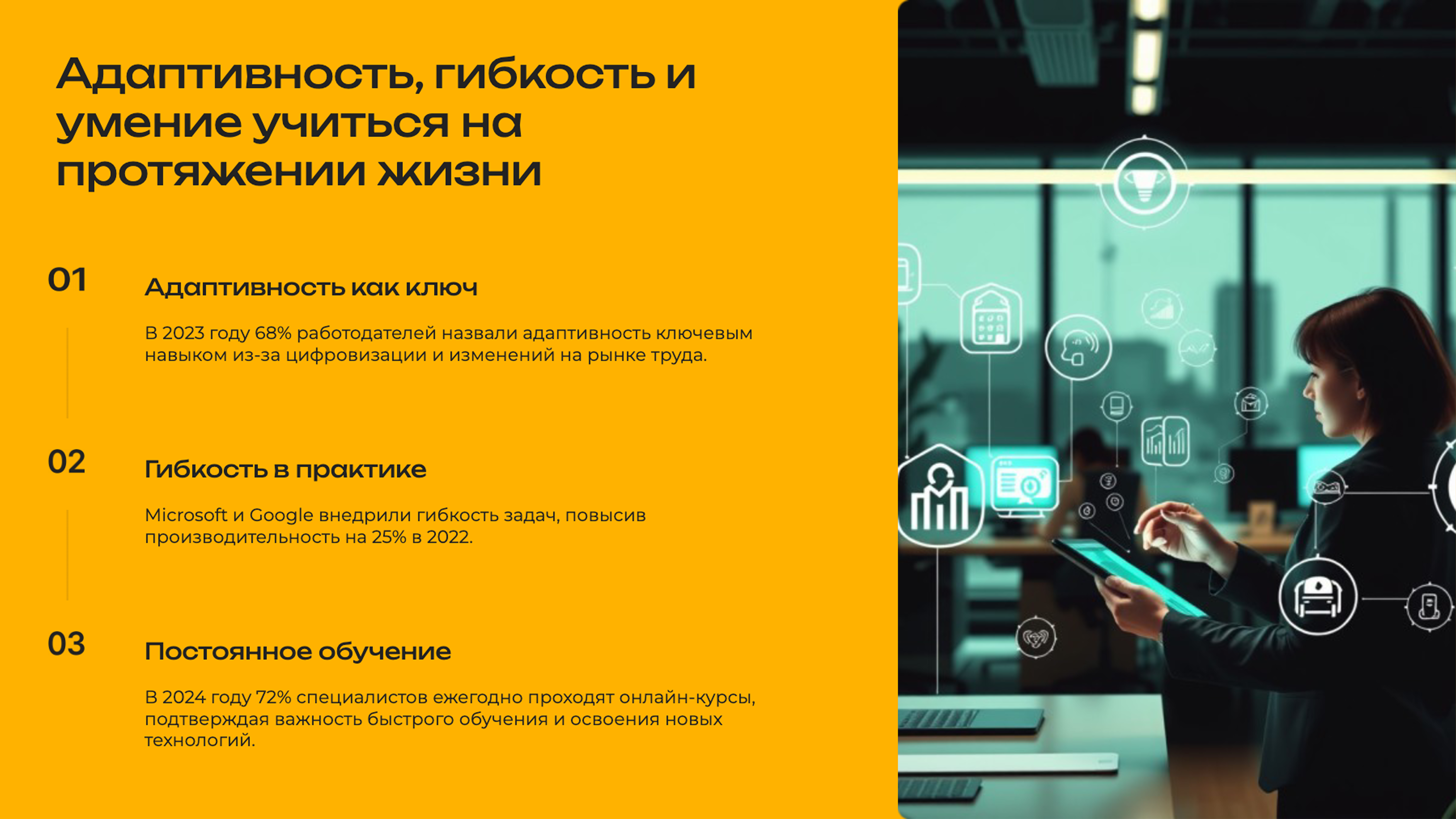 Слайд 6: Адаптивность, гибкость и умение учиться на протяжении жизни
