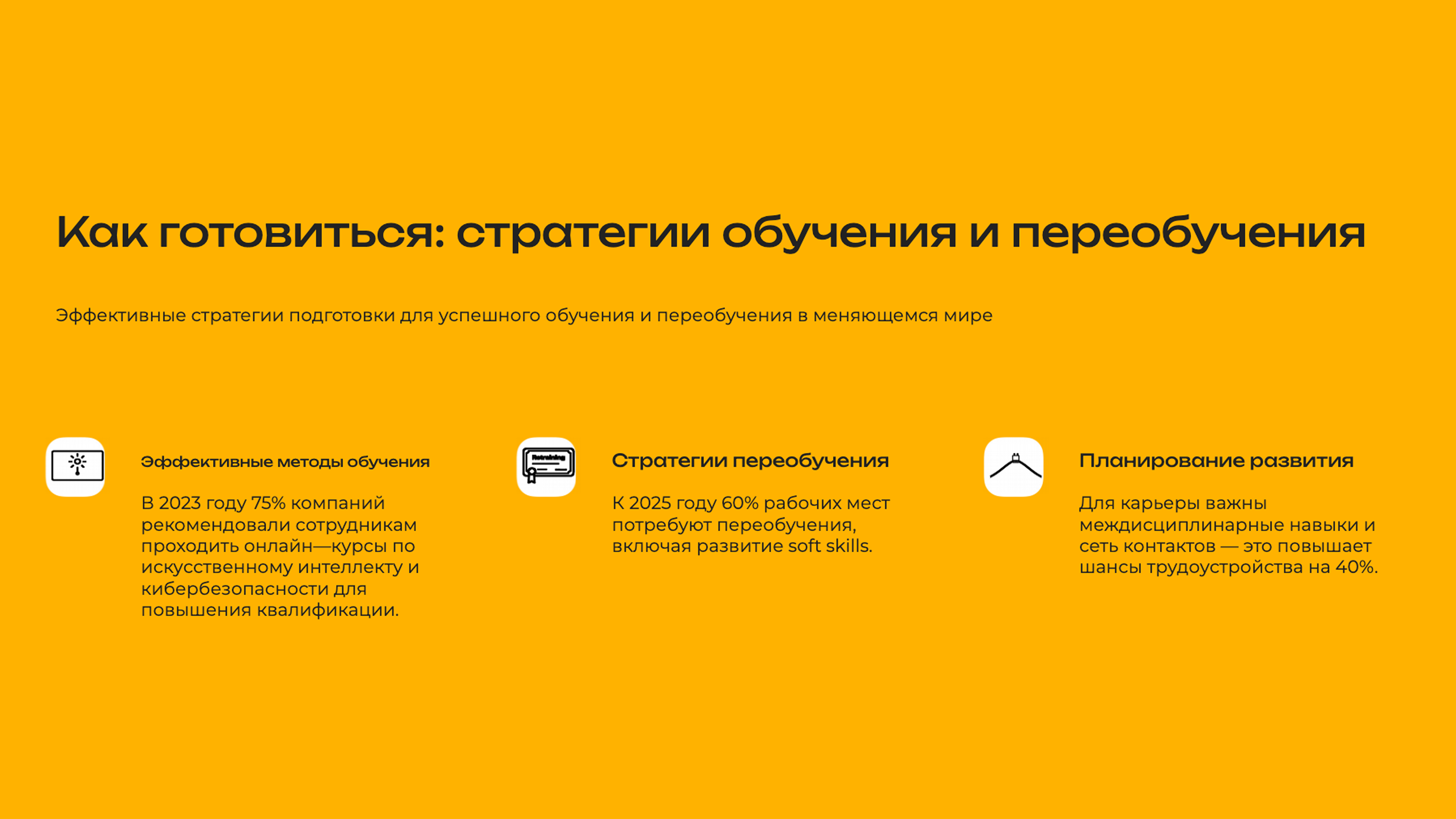 Слайд 8: Эффективные стратегии подготовки для успешного обучения и переобучения в меняющемся мире