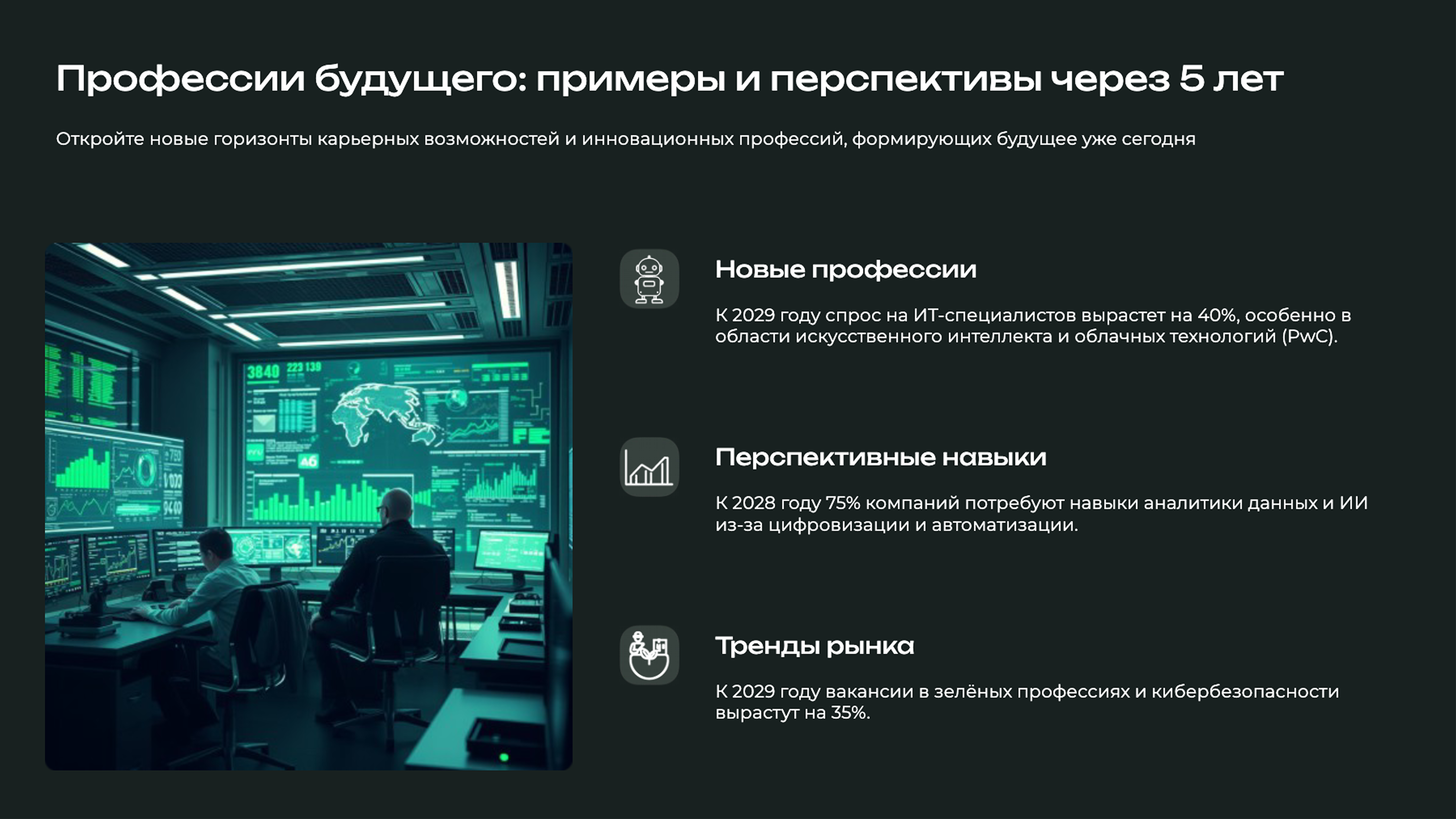 Слайд 9: Откройте новые горизонты карьерных возможностей и инновационных профессий, формирующих будущее уже сегодня