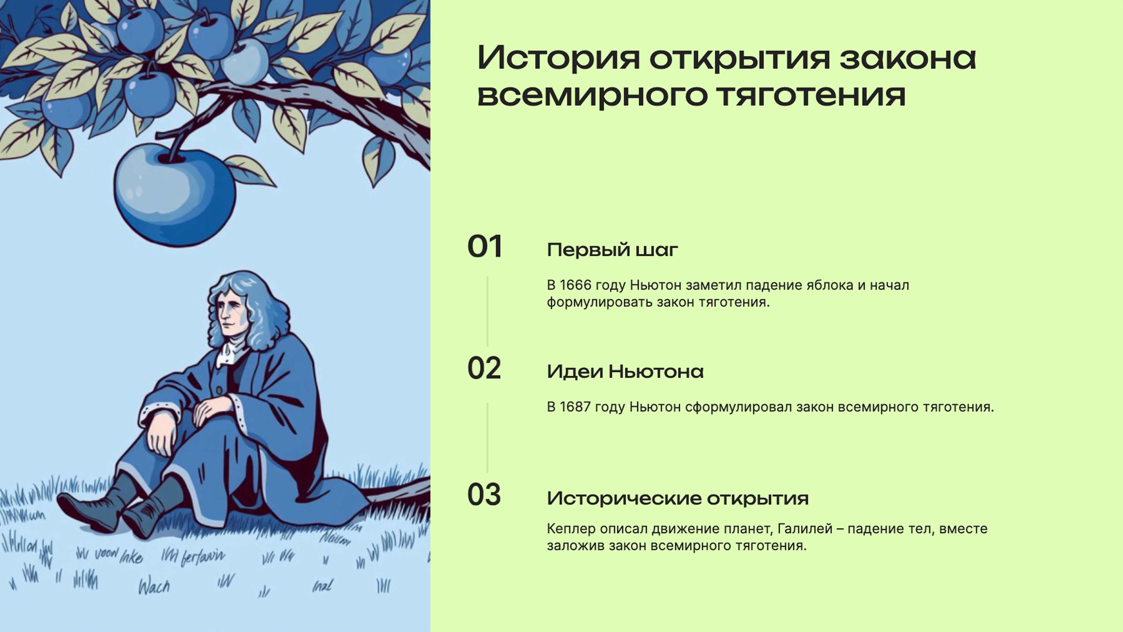 Слайд 2: История открытия закона всемирного тяготения