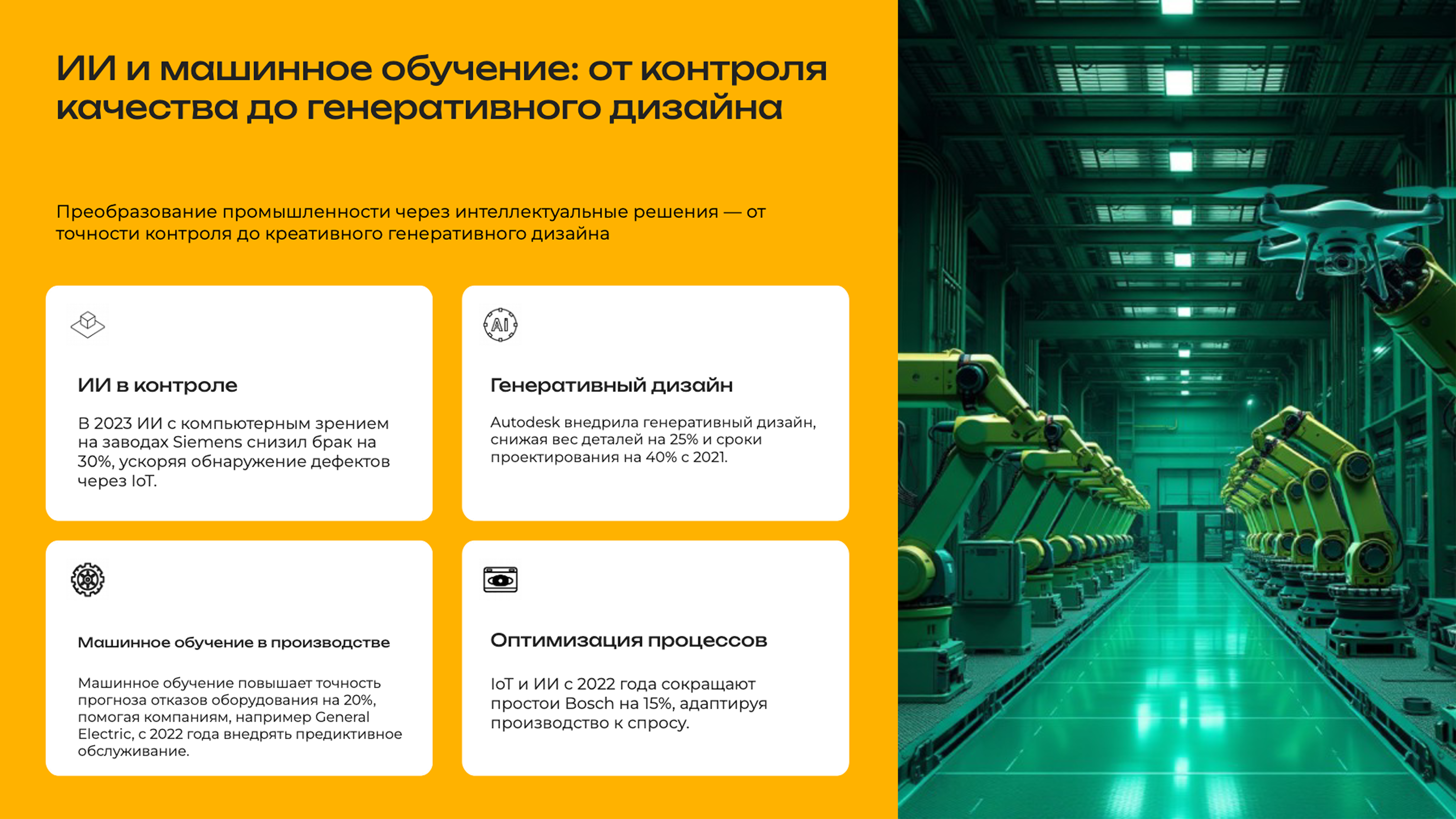 Слайд 6: ИИ и машинное обучение: от контроля качества до генеративного дизайна