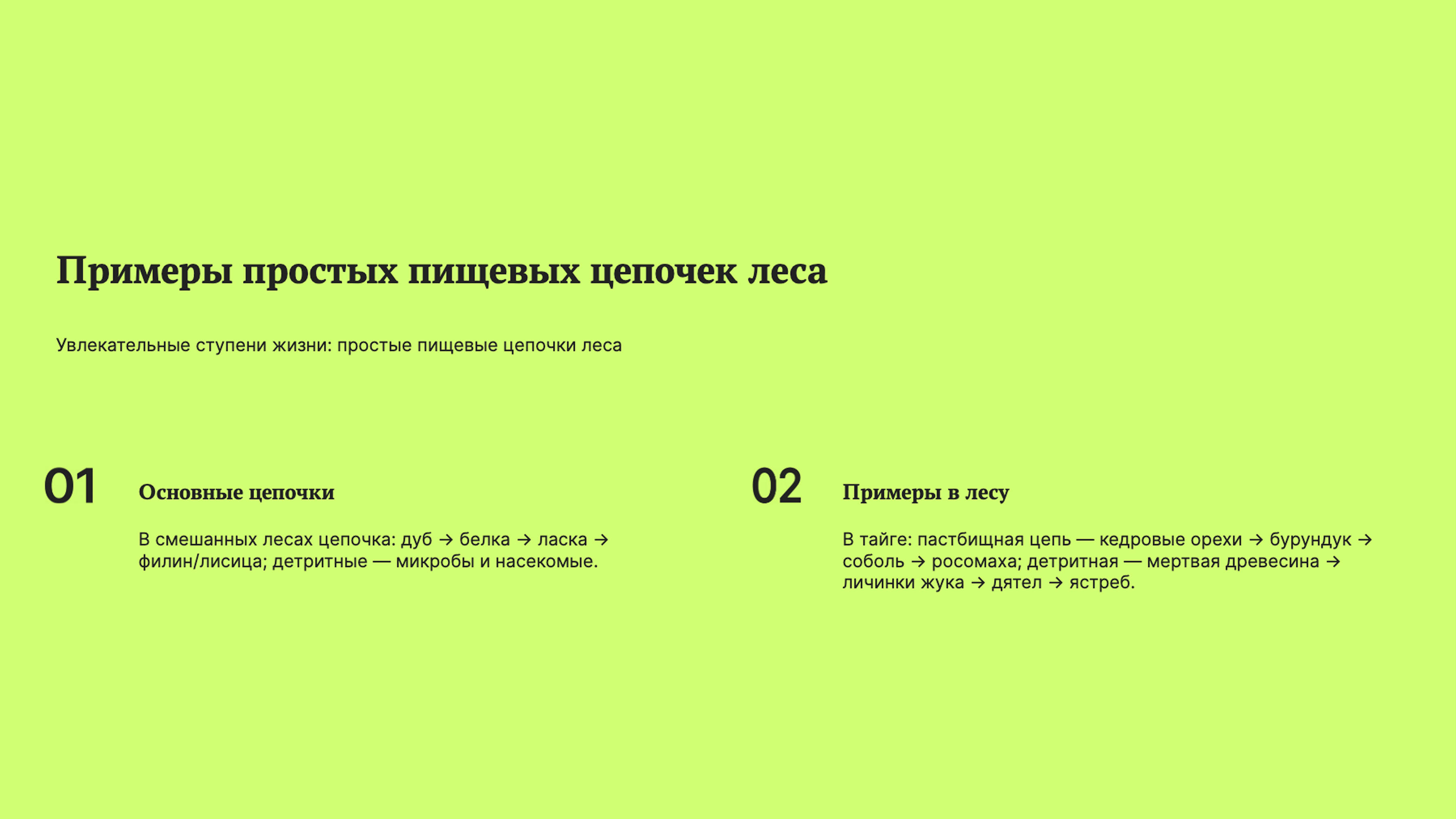 Слайд 4: Простые пищевые цепочки