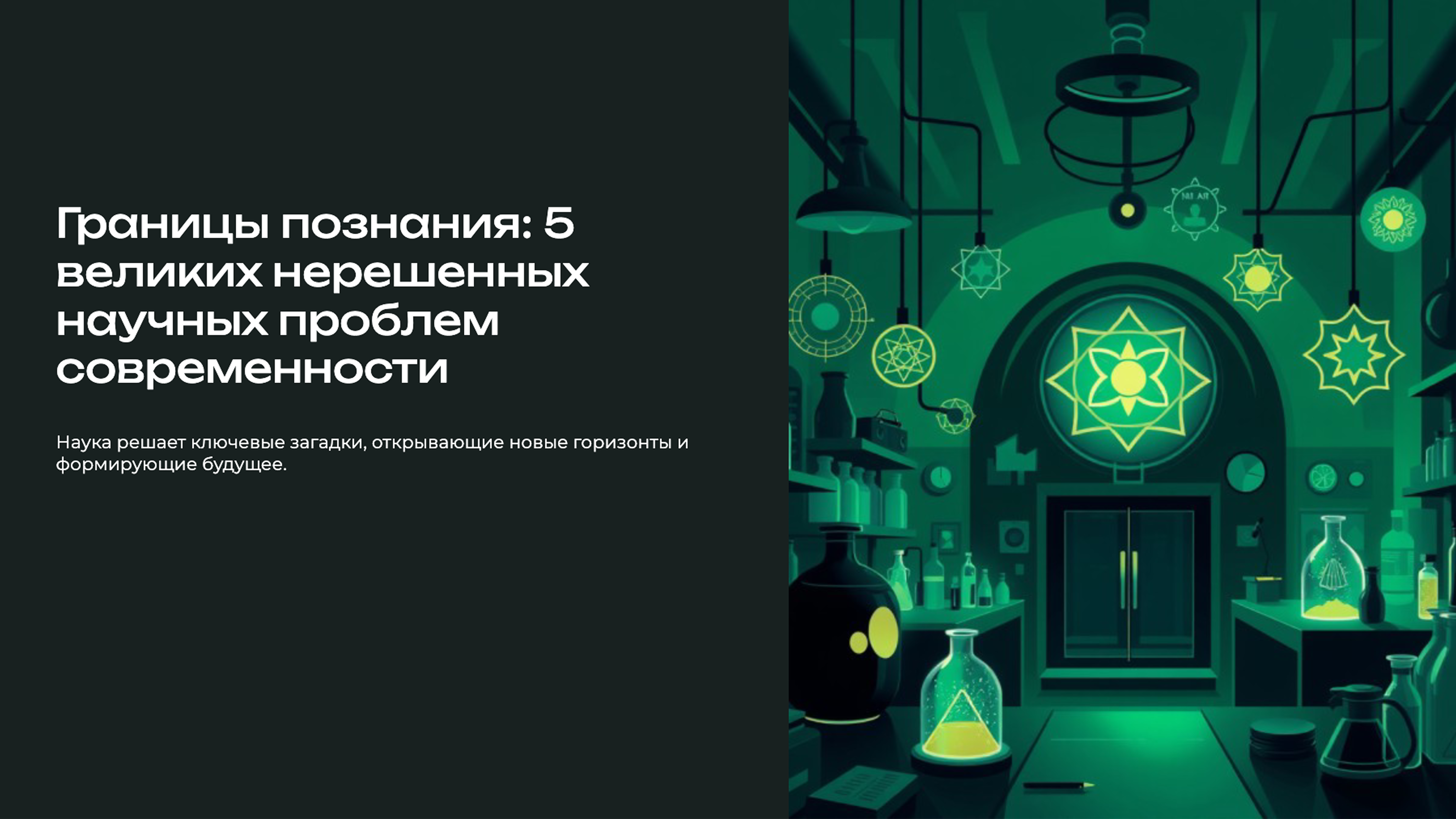 Слайд 1: Границы познания: 5 великих нерешенных научных проблем современности