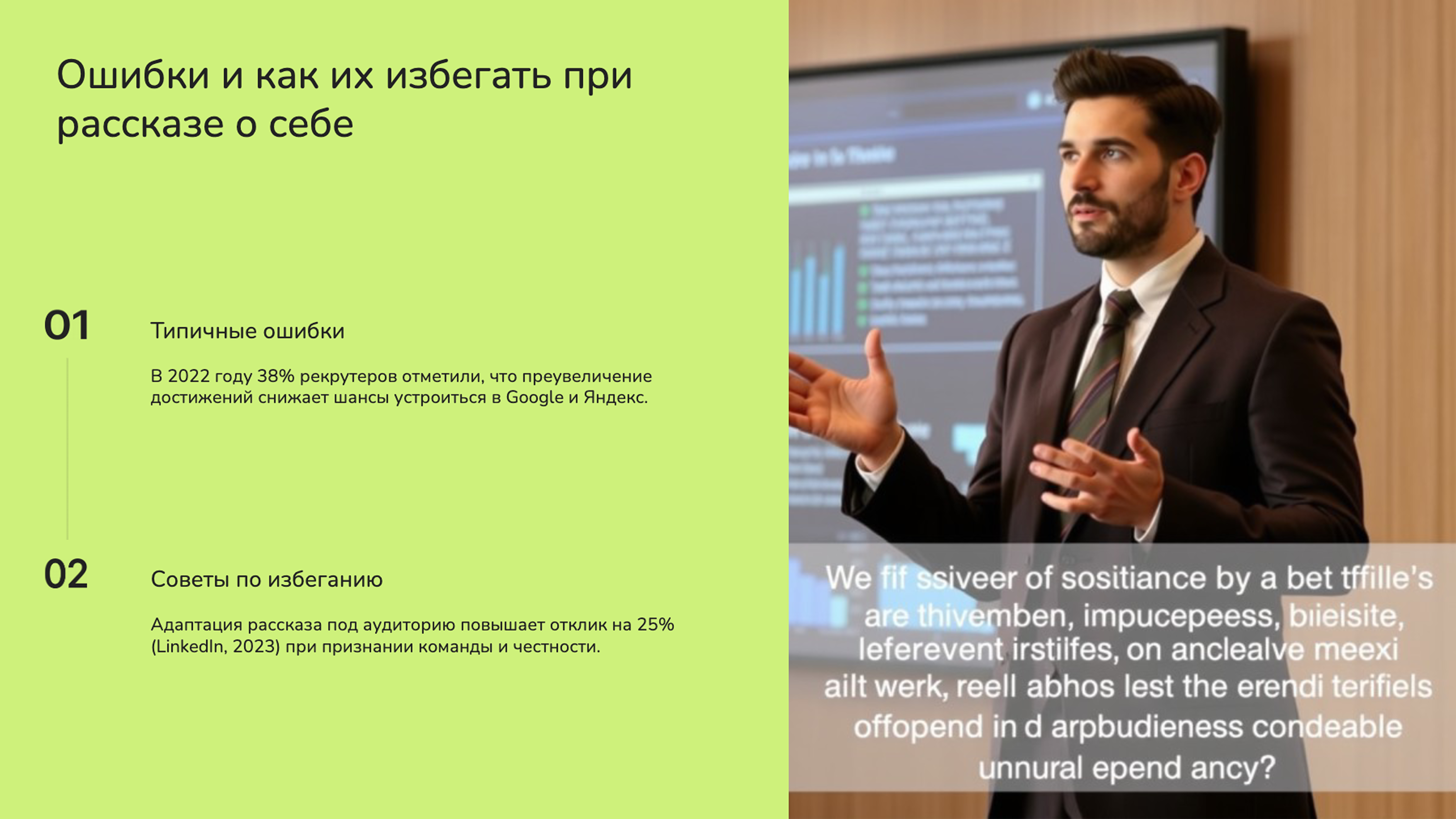Слайд 8: Ошибки и как их избегать при рассказе о себе