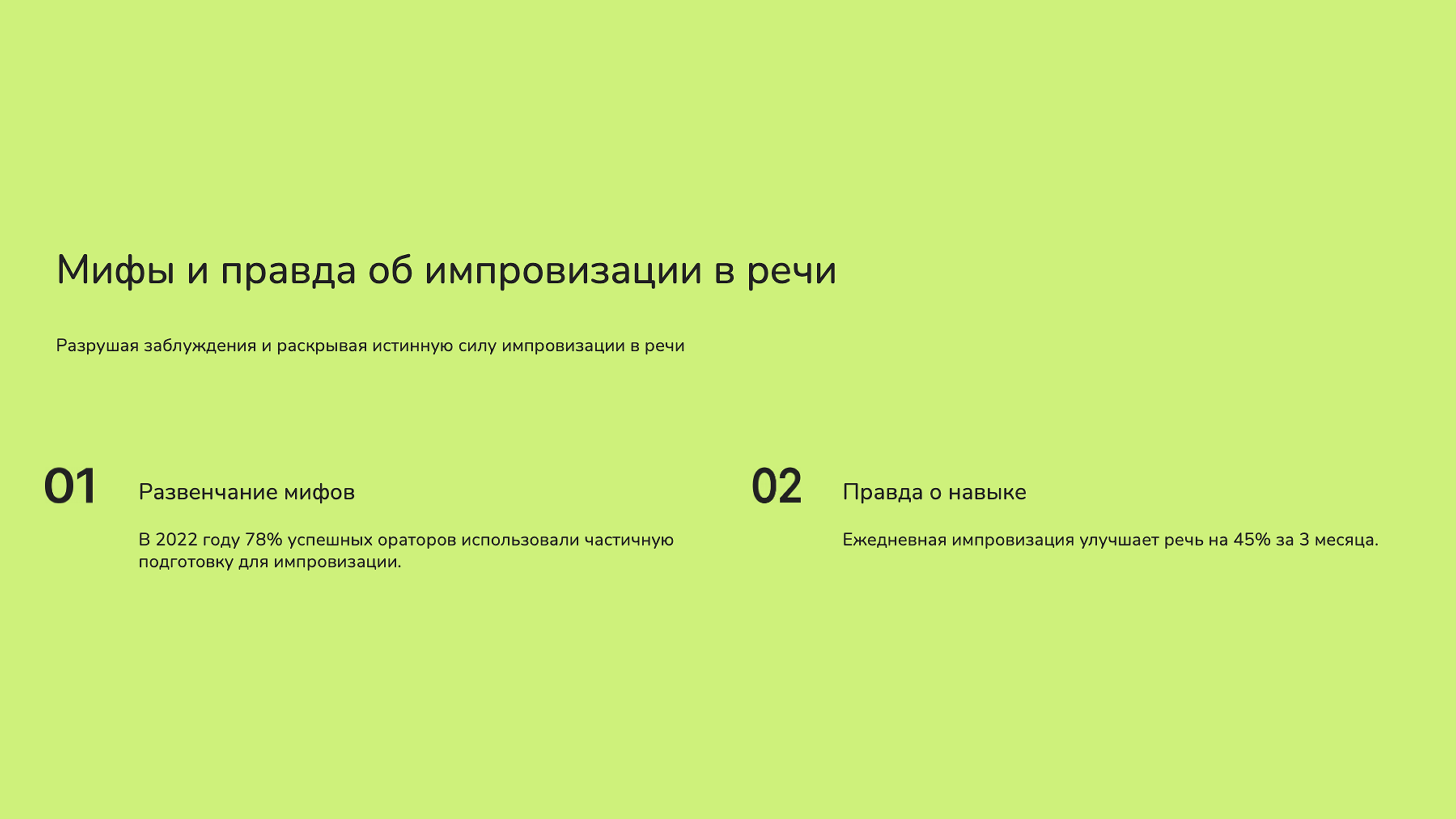 Слайд 2: Разрушая заблуждения и раскрывая истинную силу импровизации в речи