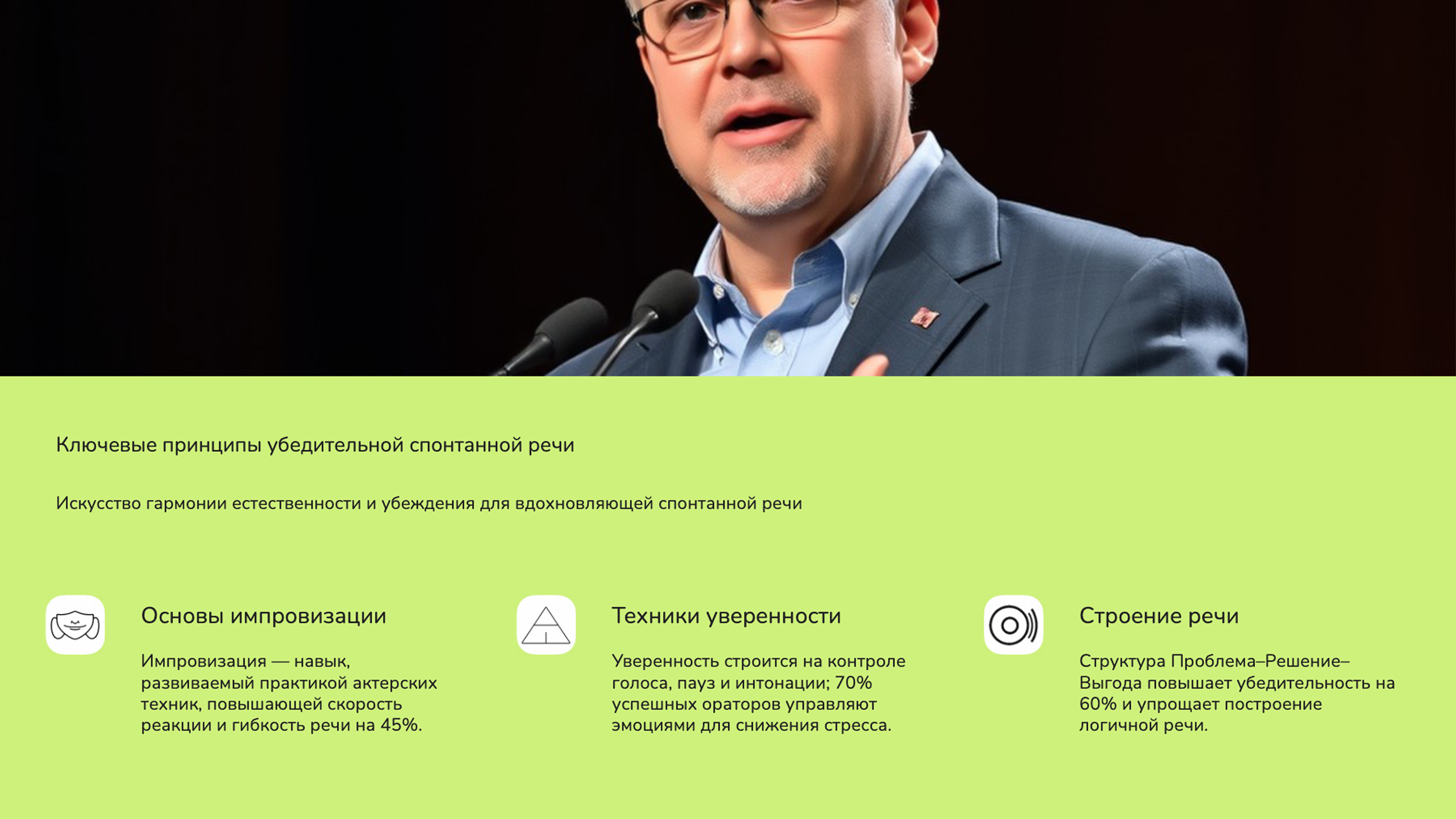 Слайд 4: Искусство гармонии естественности и убеждения для вдохновляющей спонтанной речи