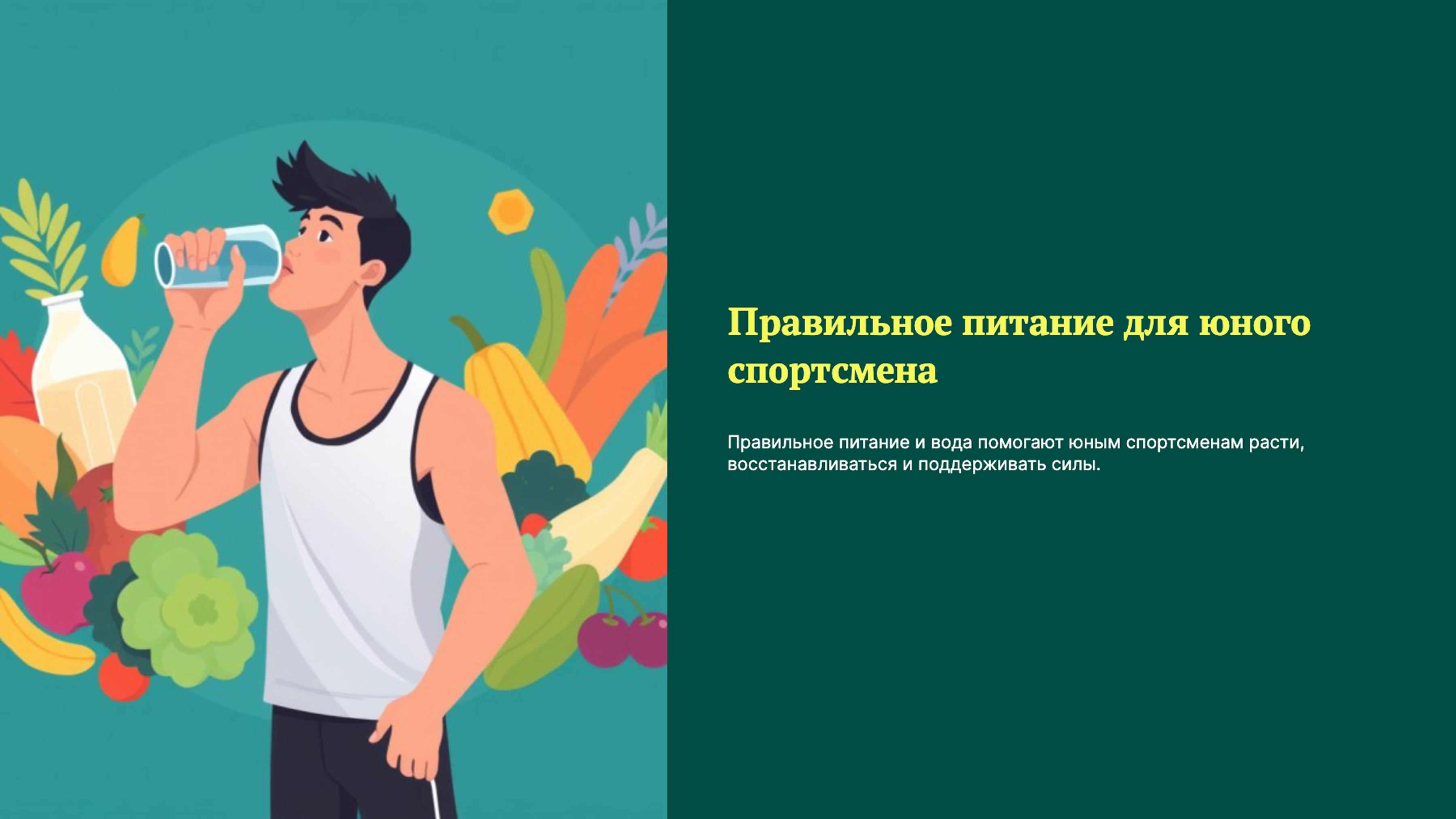 Слайд 1: Правильное питание для юного спортсмена